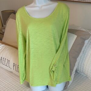 Chico's Bright Lime Green Long Sleeve Scoop Neck Top